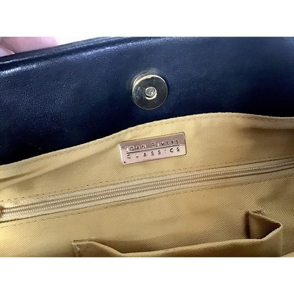 Joan Rivers Slouchy Black Faux Leather Woven Tote Shoulder Bag Gold Chain Strap - Picture 5 of 9